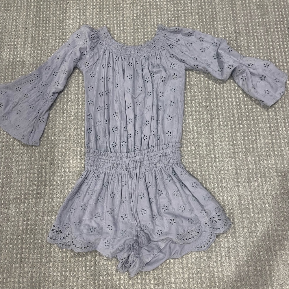 Lavender eyelit shorts romper